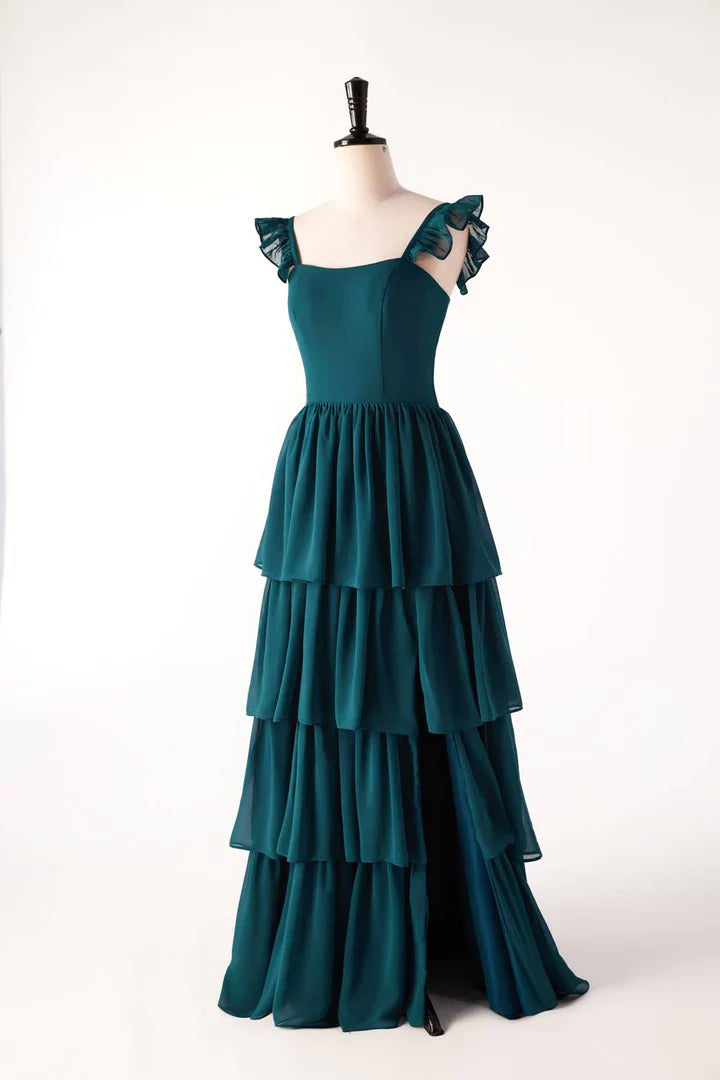 Luolandi A Line Ruffle Long Party Dress Bridesmaid Dress Charming Evening Dress Formal Dress